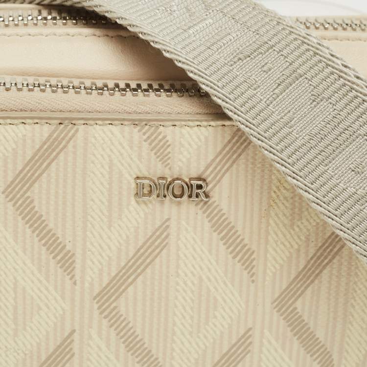 Dior Beige Diamond Print Coated Canvas & Leather Camera Bag