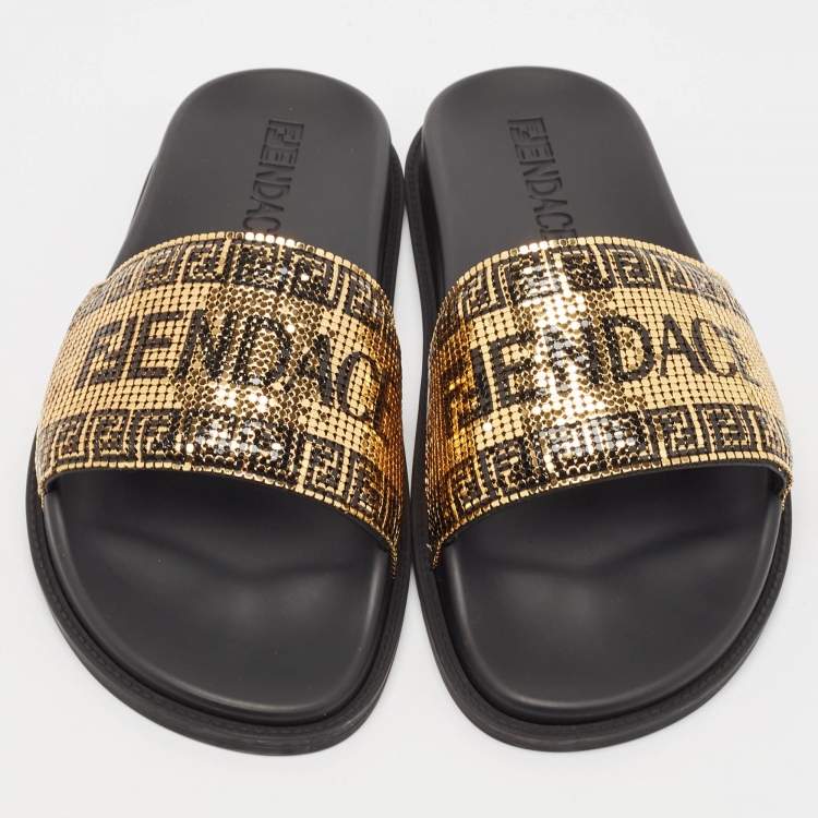 Fendi x Versace Gold & Black Mesh Pool Slides 44