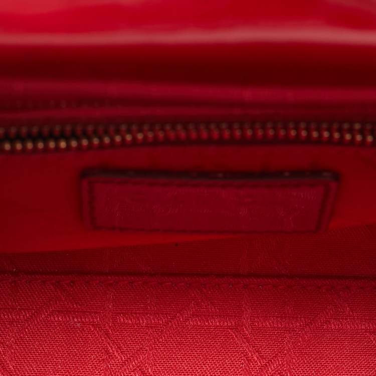 Dior Lady Dior Mini Red Cannage Patent Leather Tote Bag