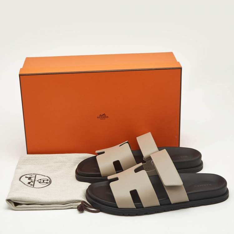 Hermès Grey Leather Chypre Sandals 42.5