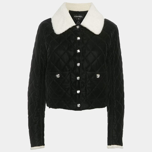 Authentic Chanel Faux Satin Finish Quilted Jacked M BRAND NEW