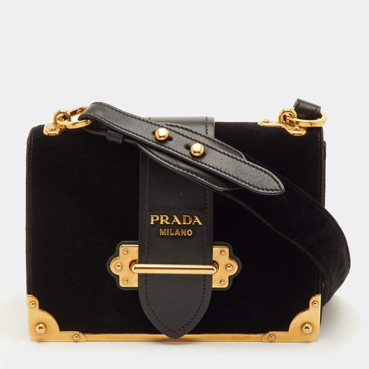 Prada Cahier Black Velvet and Leather Shoulder Bag