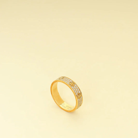 Cartier 18K Yellow Gold Love Pave Diamond Ring