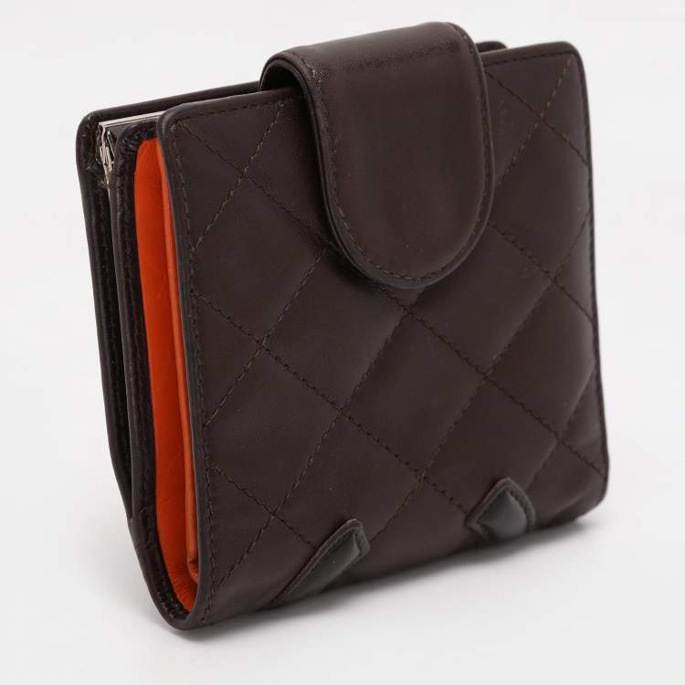 Chanel Brown Quilted Leather Cambon Ligne Compact Wallet