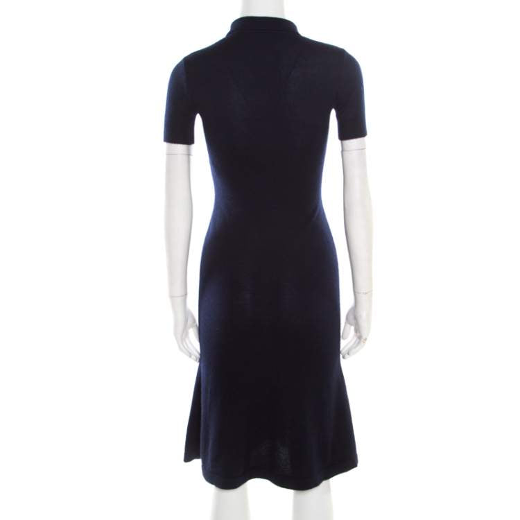 Ralph Lauren Navy Blue Cashmere & Silk Knit Polo Midi Dress – Size XS