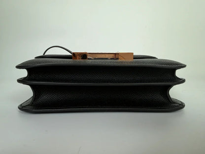 HERMÈS CONSTANCE 18 IN BLACK EPSOM LEATHER ROSE GHW