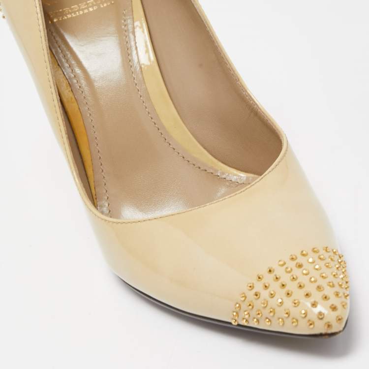 Burberry Beige Patent Leather Studded Pumps Size 38