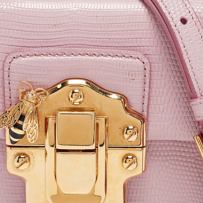 Dolce & Gabbana Lucia Medium Pink Lizard Embossed Leather Crossbody Bags