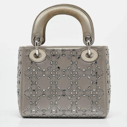 Mini Lady Dior Grey Satin with Beaded Cannage | Fair Condition