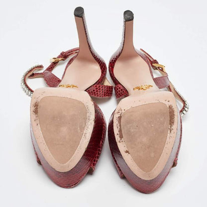 Prada Red Snakeskin Crystal Platform Sandals Size 39