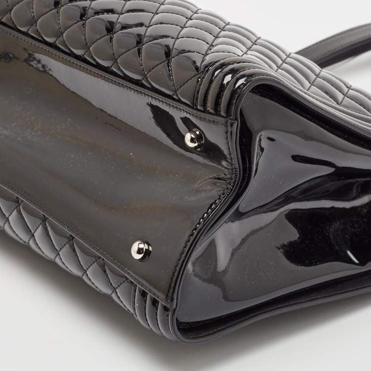Chanel Black Quilted Patent Leather Large Shopper Tote