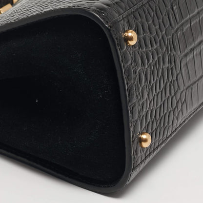 Tory Burch Eleanor Black Croc Embossed Leather Top Handle Bag