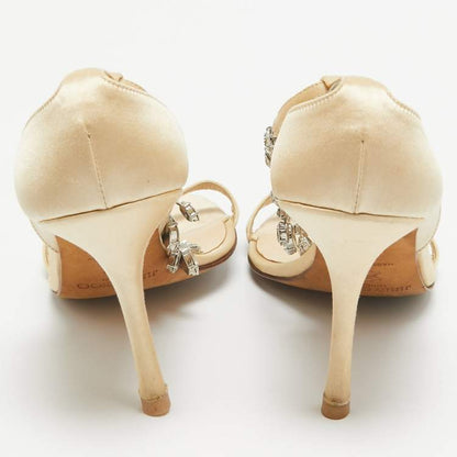 Jimmy Choo Gold Satin Crystal Sandals Size 38 – Embellished Heels