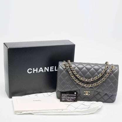 Chanel Grey Quilted Leather Jumbo Classic Double Flap Bag