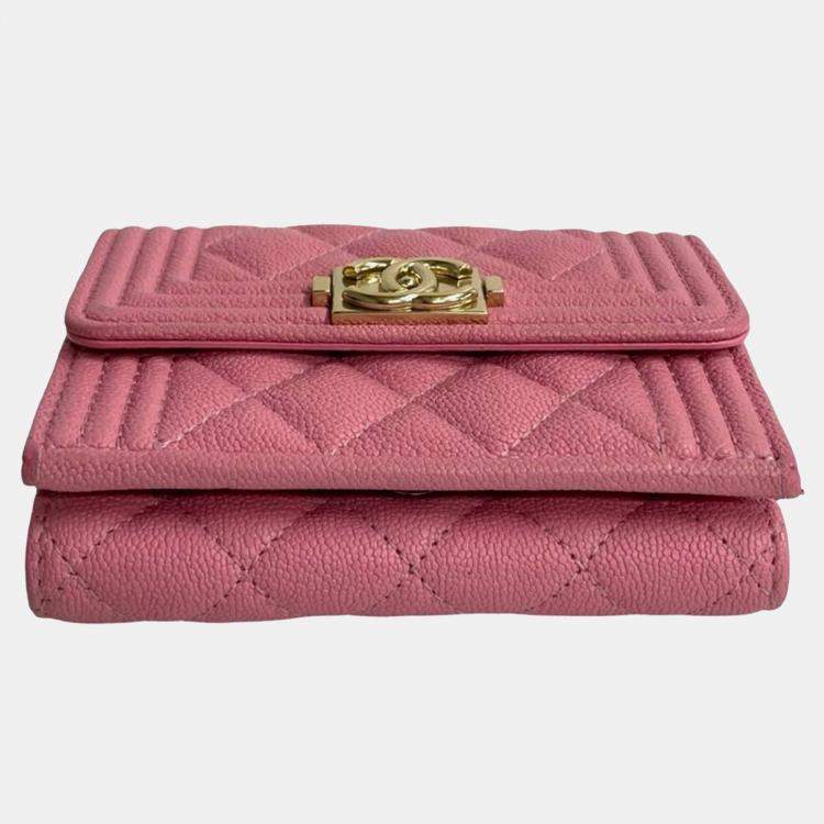 Chanel Pink Quilted Caviar Boy Flap Compact Wallet