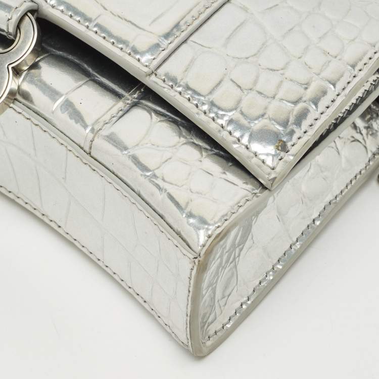 Balenciaga Silver Croc-Embossed Patent Leather Hourglass