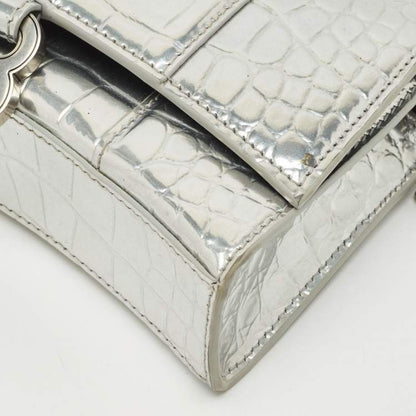 Balenciaga Silver Croc-Embossed Patent Leather Hourglass