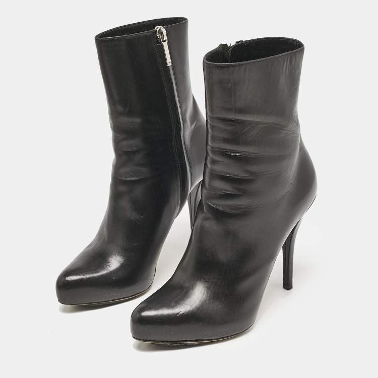 Dior Black Leather Zipped Ankle Length Boots Size 36