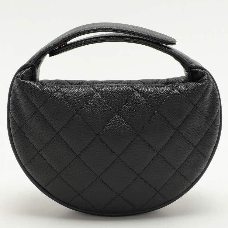 Chanel Mini Round Hobo in Black Quilted Caviar Leather