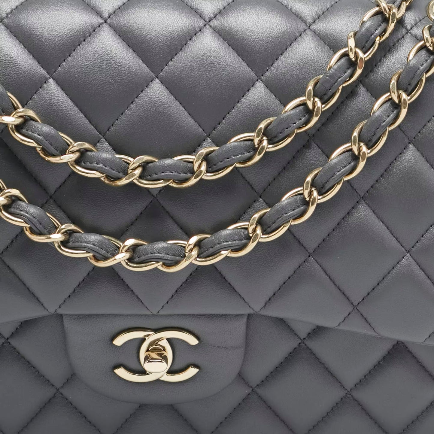 Chanel Grey Quilted Leather Jumbo Classic Double Flap Bag