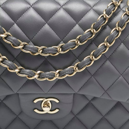 Chanel Grey Quilted Leather Jumbo Classic Double Flap Bag