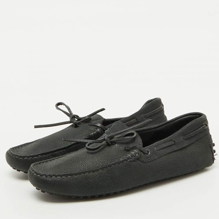 Tod’s Dark Grey Leather Gommino Bow Loafers - Size 39.5