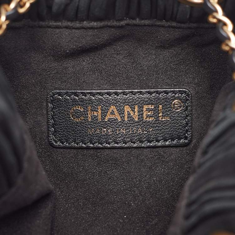 Chanel Black Shimmer Leather Coco Pleats Sling Backpack