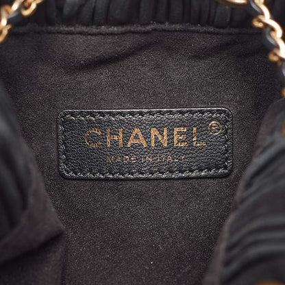 Chanel Black Shimmer Leather Coco Pleats Sling Backpack