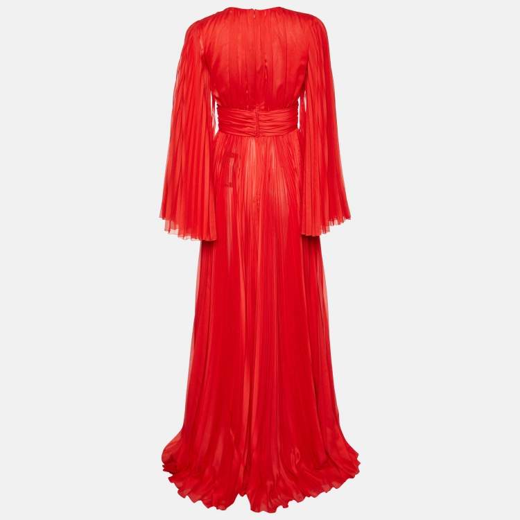 Dolce & Gabbana Red Chiffon Pleated Long Dress – Size S – Brand New