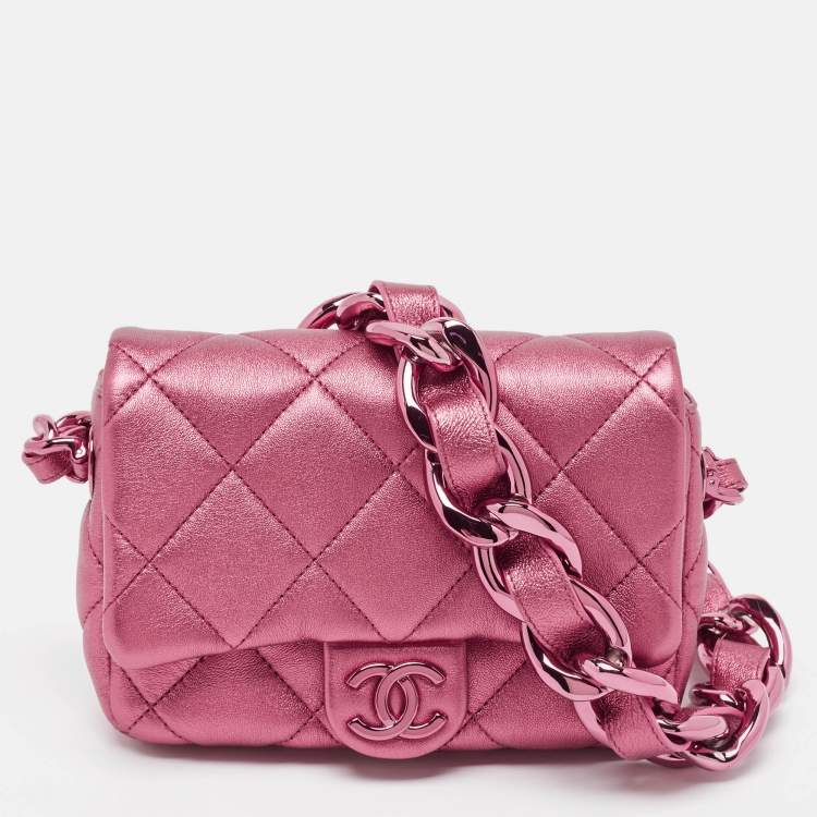 Chanel Mini Flap Bag in Metallic Pink Quilted Leather