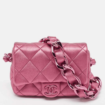 Chanel Mini Flap Bag in Metallic Pink Quilted Leather