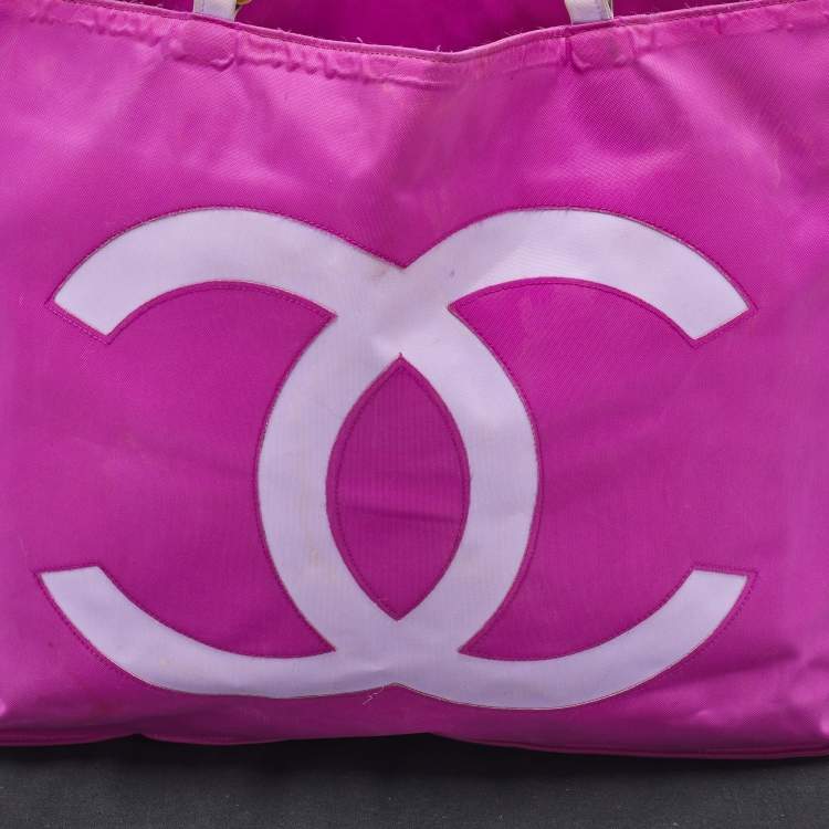 Chanel Pink Nylon Vintage CC Logo Tote