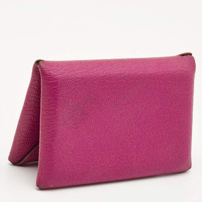 Hermès Cyclamen Chevre Mysore Leather Calvi Card Holder