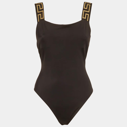 Versace Black Greca Border Jersey Swimsuit S