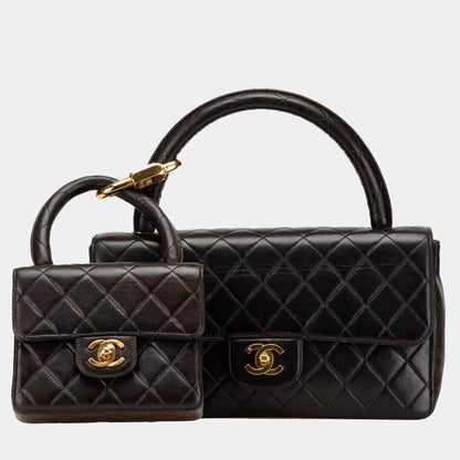 Chanel Black Lambskin Parent & Child Kelly Top Handle Set