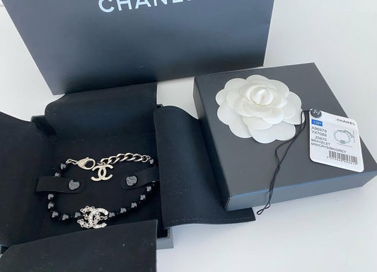 Chanel 18P Black Beaded Bracelet with Crystal CC – Full Set