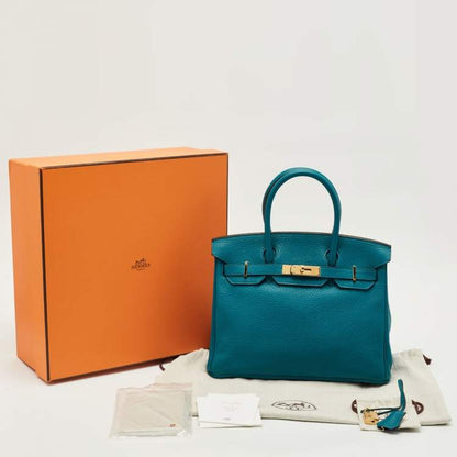 Hermes Blue Izmir Clemence Leather Birkin 30 Bag