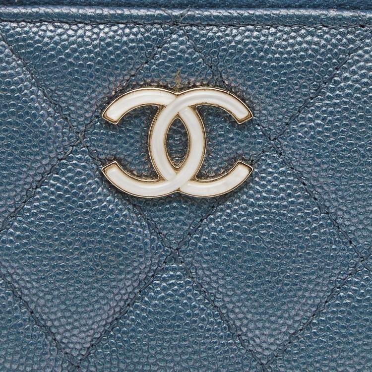 Chanel Zipped Coin Purse in Blue Shimmer Caviar Leather