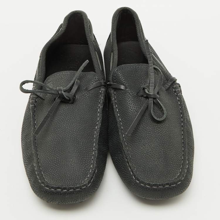 Tod’s Dark Grey Leather Gommino Bow Loafers – Size 39.5