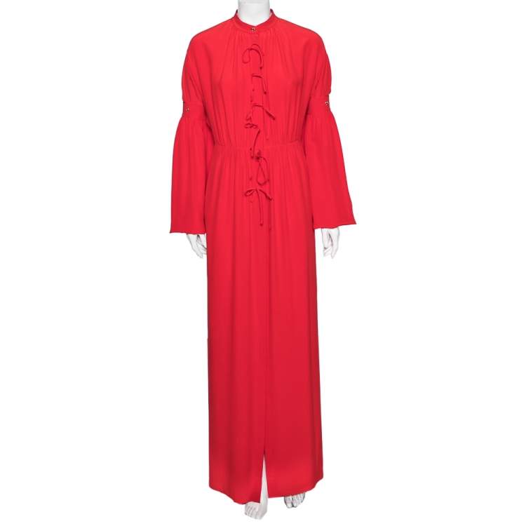 Burberry Red Silk Button Down Maxi Dress – Size S – Brand New