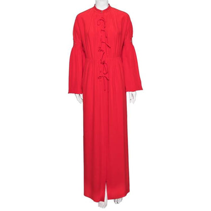 Burberry Red Silk Button Down Maxi Dress – Size S – Brand New
