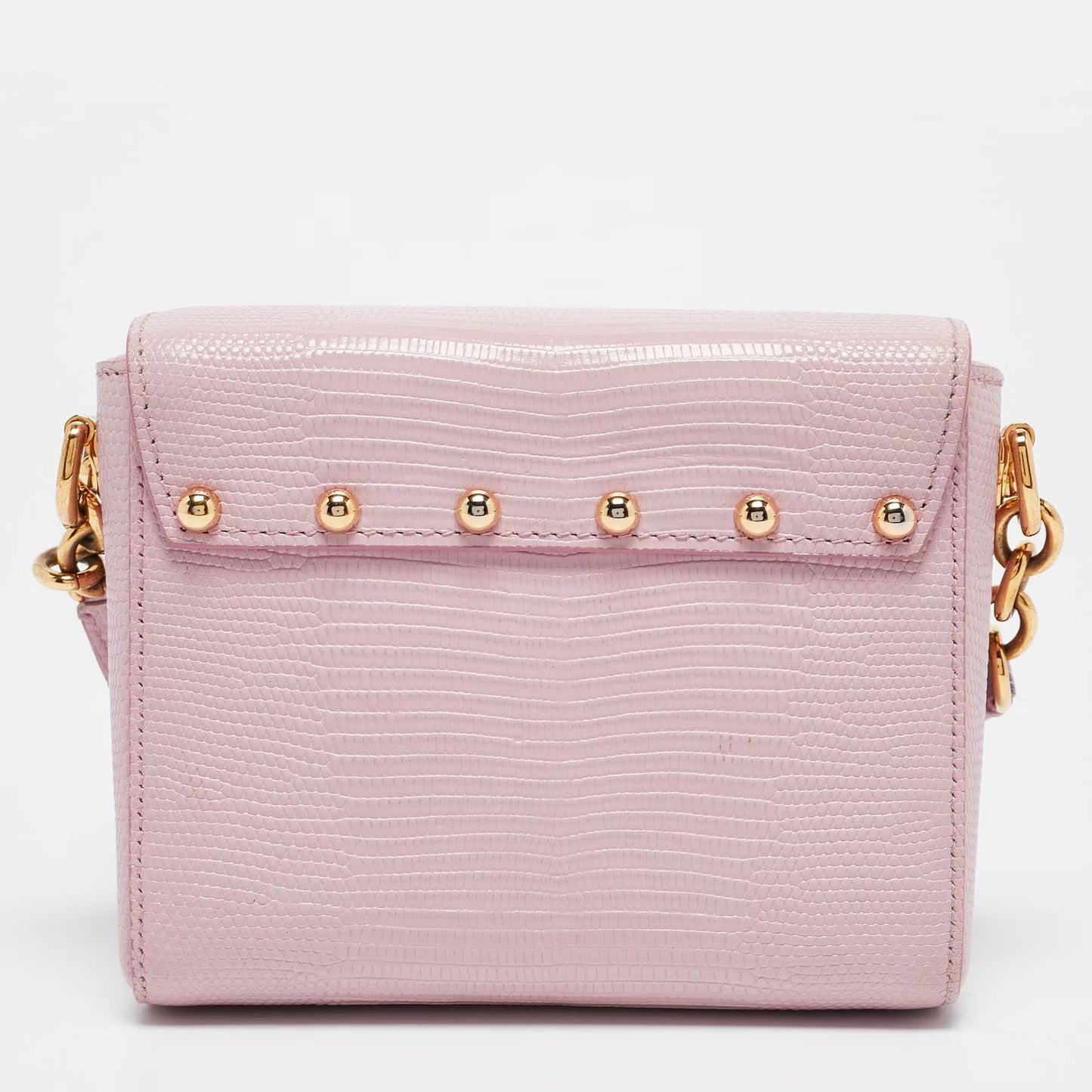 Dolce & Gabbana Lucia Medium Pink Lizard Embossed Leather Crossbody Bags