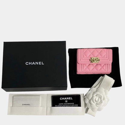 Chanel Pink Quilted Caviar Boy Flap Compact Wallet