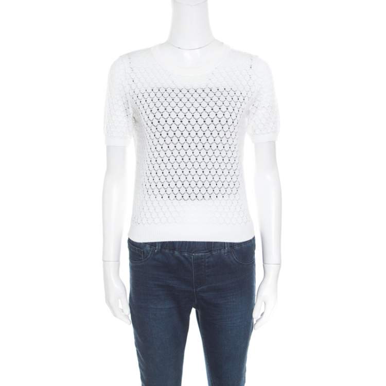 Marc Jacobs White Knit Crop Top – Fish Scale Pattern – Size S