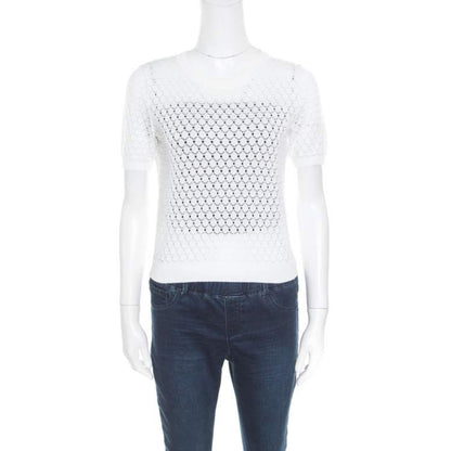 Marc Jacobs White Knit Crop Top – Fish Scale Pattern – Size S