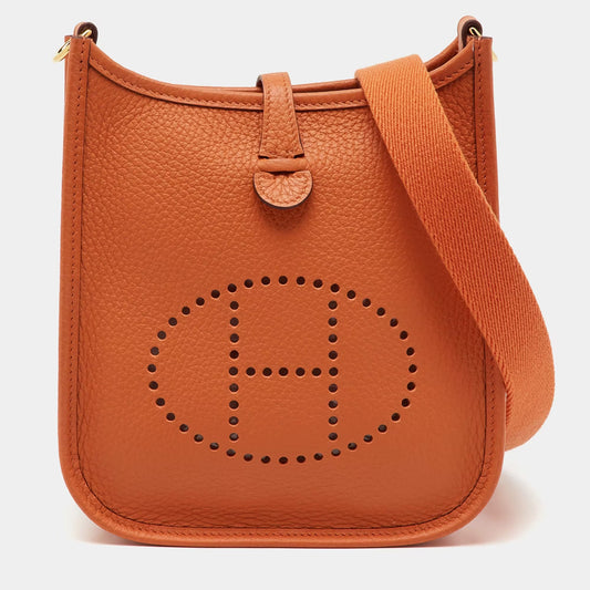 Hermes Orange Taurillon Clemence Leather Evelyne TPM Bag
