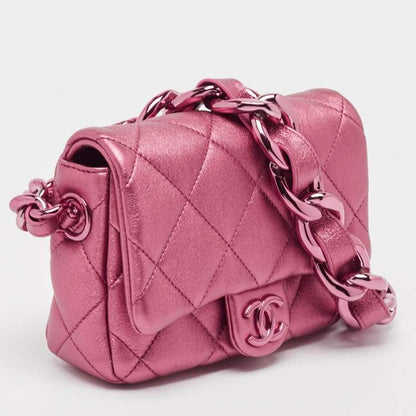 Chanel Mini Flap Bag in Metallic Pink Quilted Leather