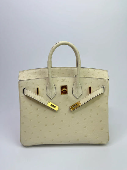 HERMÈS BIRKIN 25 IN NATA OSTRICH WITH GOLD HARDWARE