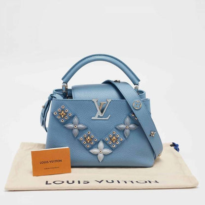 Louis Vuitton Blue Leather Satchel Bag Rare