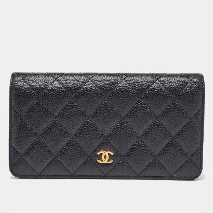 Chanel Black Quilted Caviar Leather L Yen Continental Wallet